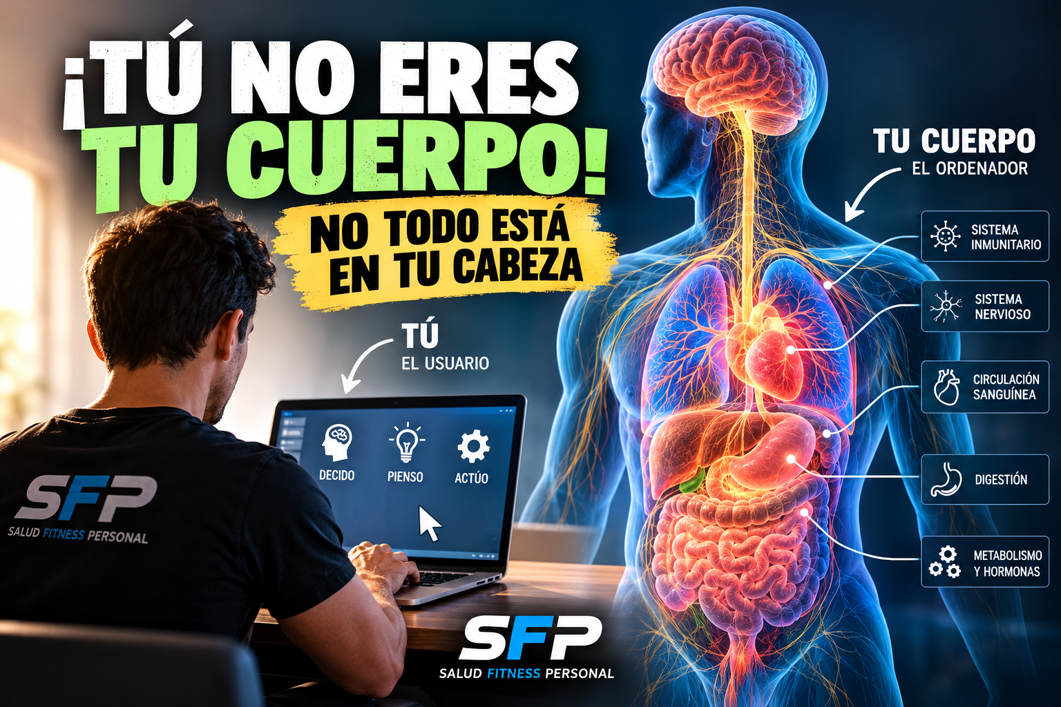 Tú no eres tu cuerpo: usuario ante ordenador y anatomía humana, salud física y estrés